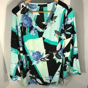 Alfani 1X Blouse with Blue & Green Pattern NWT